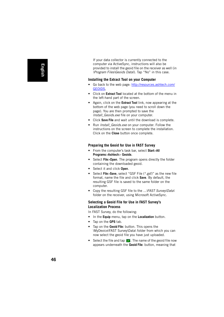 Installing the extract tool on your computer, Preparing the geoid for use in fast survey | Spectra Precision FAST Survey User Manual | Page 54 / 68