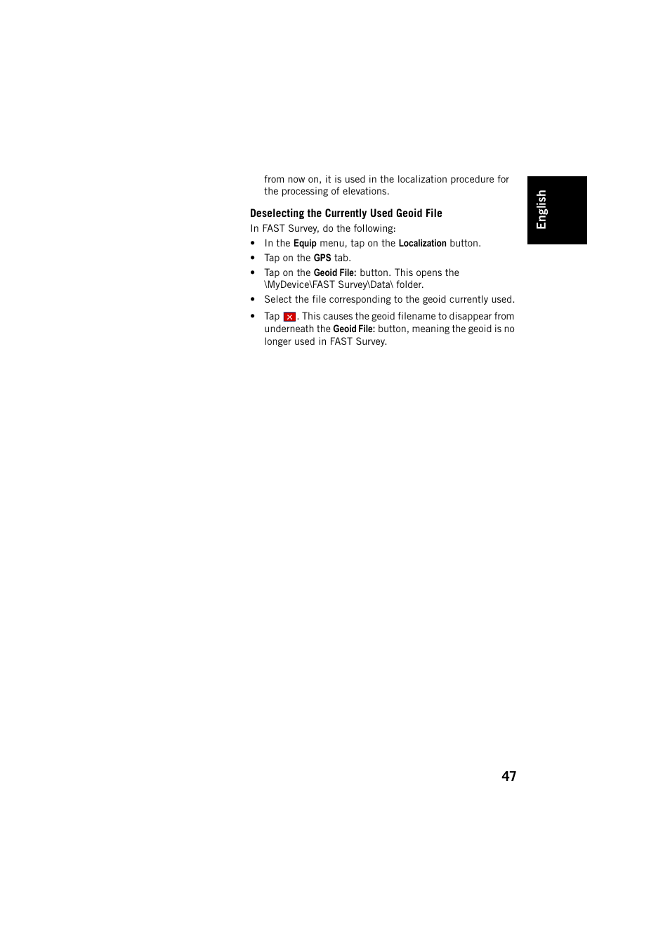 Deselecting the currently used geoid file | Spectra Precision FAST Survey User Manual | Page 55 / 68