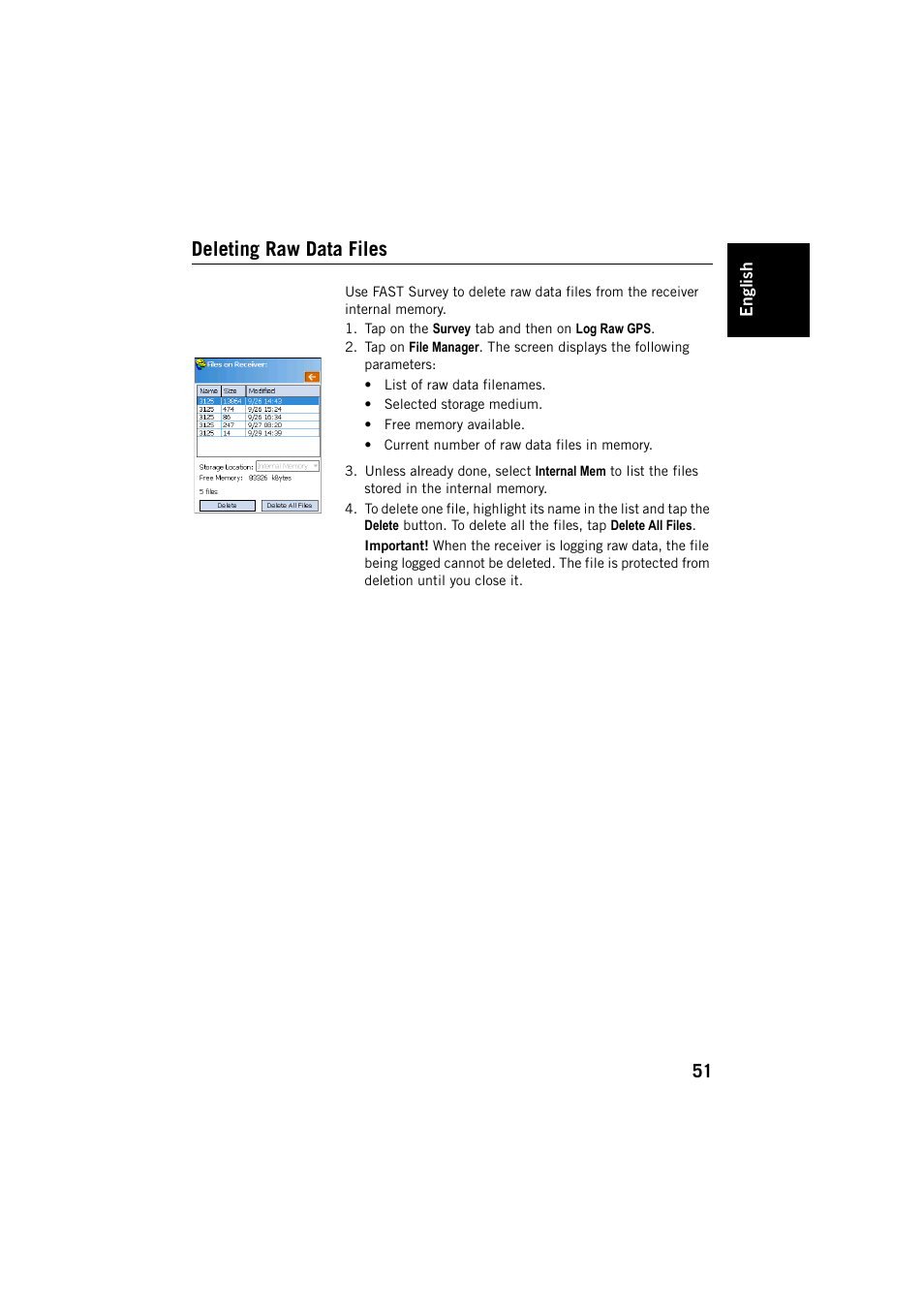 Deleting raw data files | Spectra Precision FAST Survey User Manual | Page 59 / 68
