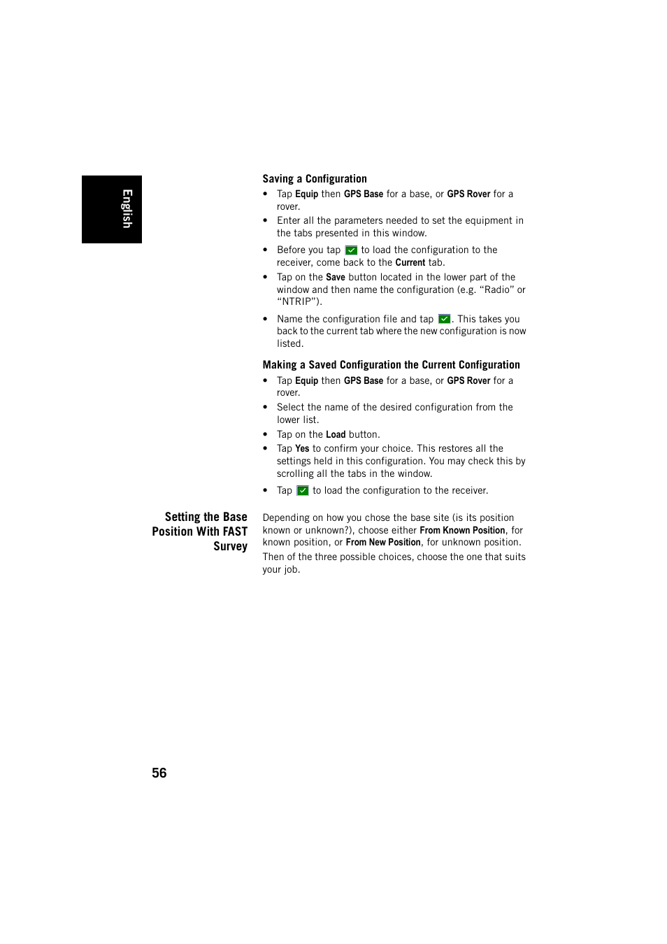 Saving a configuration, Setting the base position with fast survey | Spectra Precision FAST Survey User Manual | Page 64 / 68