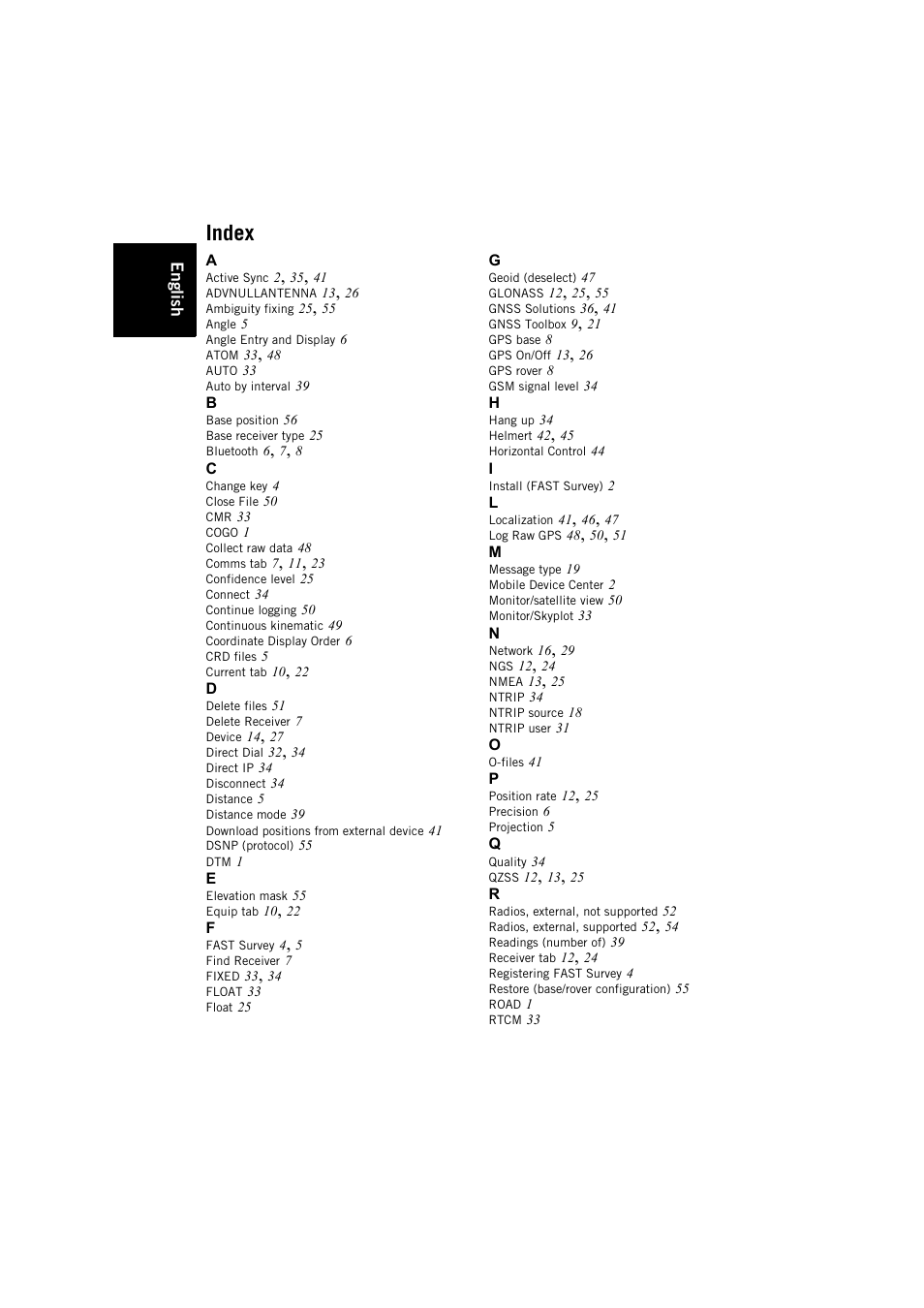 Index | Spectra Precision FAST Survey User Manual | Page 66 / 68