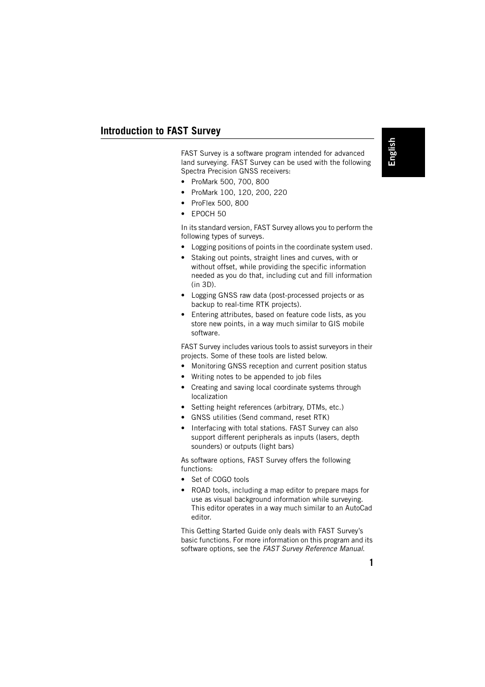 Introduction to fast survey | Spectra Precision FAST Survey User Manual | Page 9 / 68