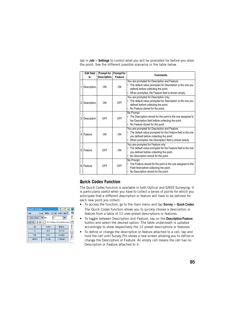 Quick codes function | Spectra Precision Survey Pro v5.4 User Manual | Page 105 / 114