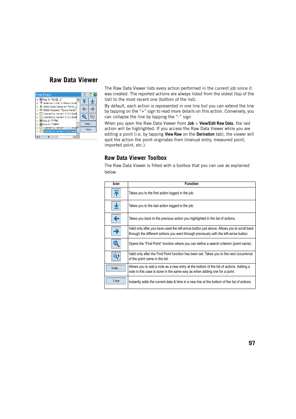 Raw data viewer, Raw data viewer toolbox | Spectra Precision Survey Pro v5.4 User Manual | Page 107 / 114