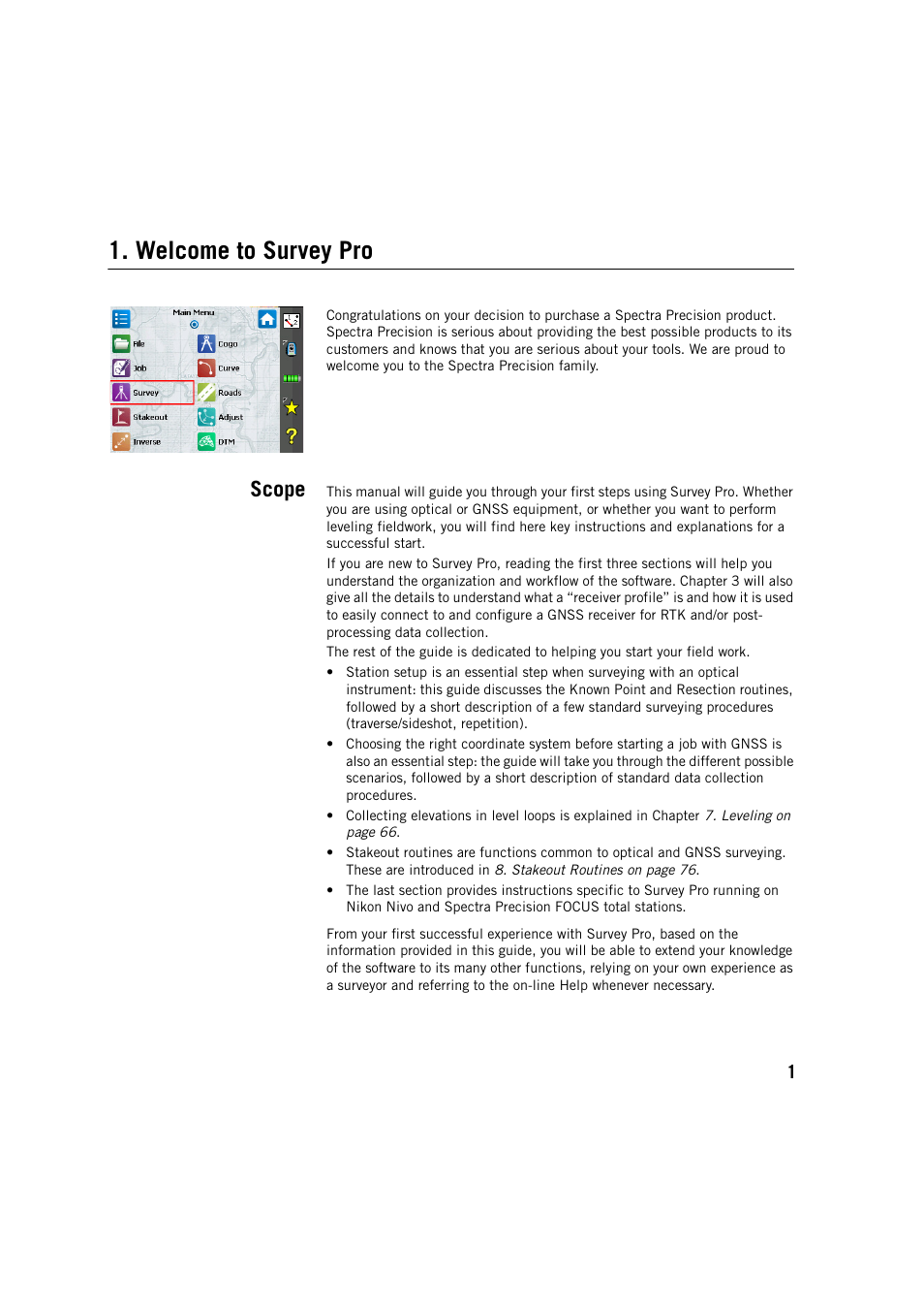 Welcome to survey pro, Scope | Spectra Precision Survey Pro v5.4 User Manual | Page 11 / 114