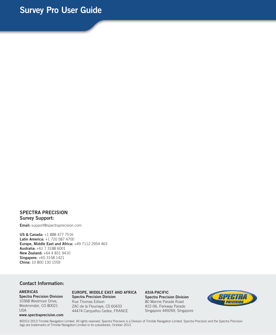 Survey pro user guide | Spectra Precision Survey Pro v5.4 User Manual | Page 114 / 114