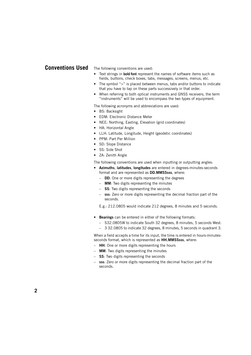 Conventions used | Spectra Precision Survey Pro v5.4 User Manual | Page 12 / 114