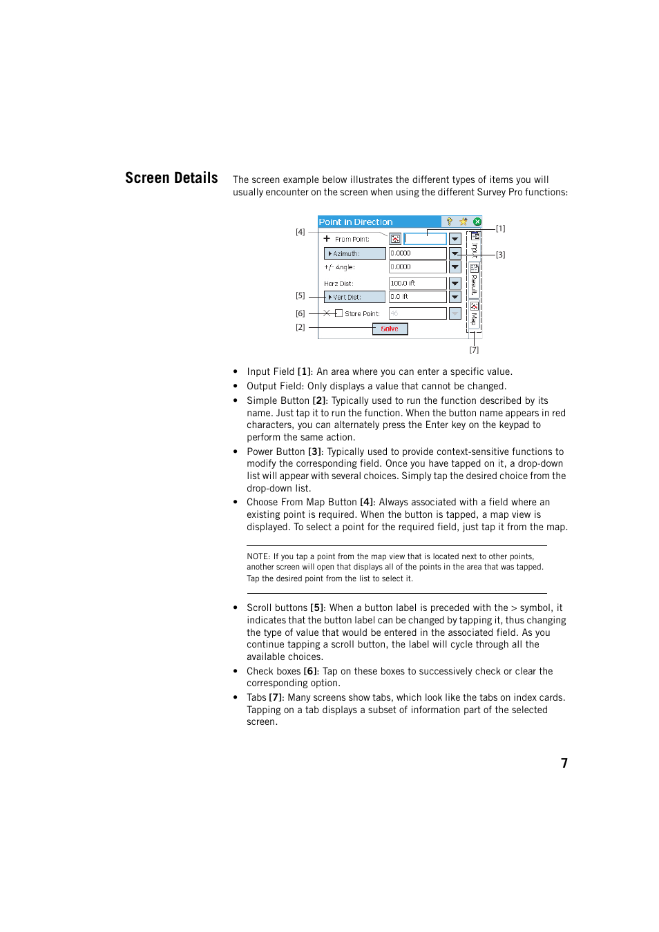 Screen details | Spectra Precision Survey Pro v5.4 User Manual | Page 17 / 114