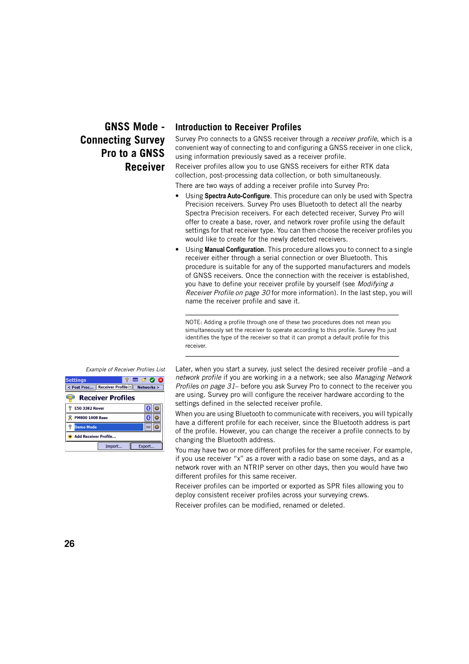 Introduction to receiver profiles | Spectra Precision Survey Pro v5.4 User Manual | Page 36 / 114