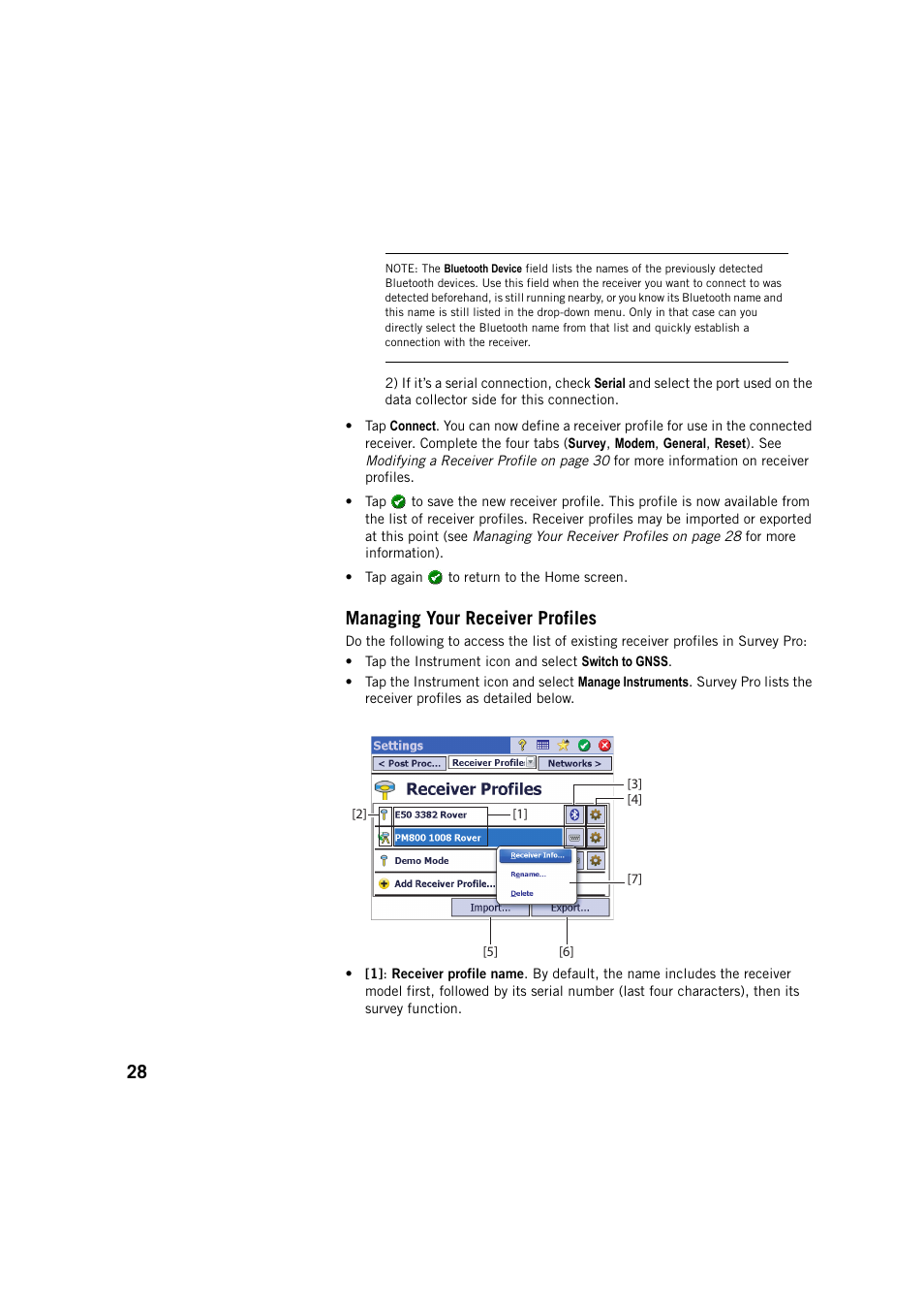 Managing your receiver profiles | Spectra Precision Survey Pro v5.4 User Manual | Page 38 / 114