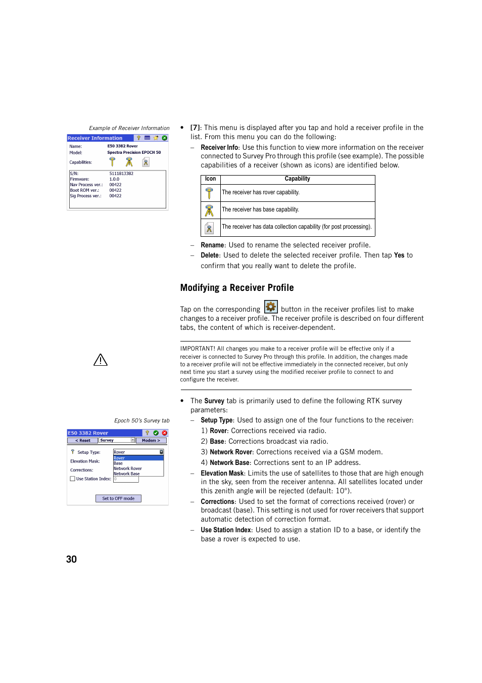 Modifying a receiver profile | Spectra Precision Survey Pro v5.4 User Manual | Page 40 / 114