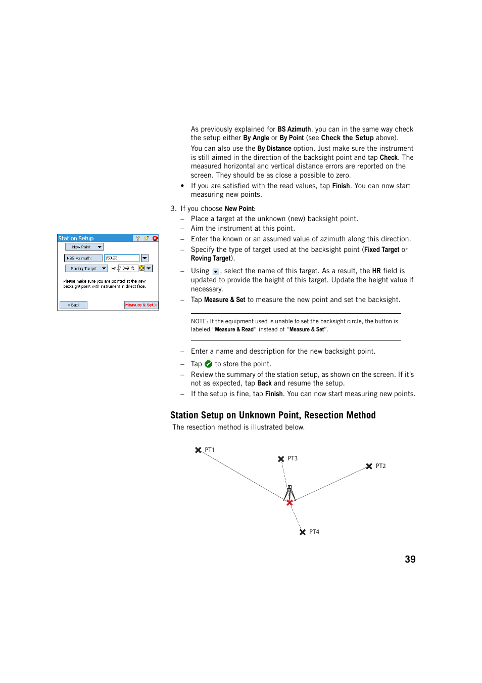 Station setup on unknown point, resection method | Spectra Precision Survey Pro v5.4 User Manual | Page 49 / 114