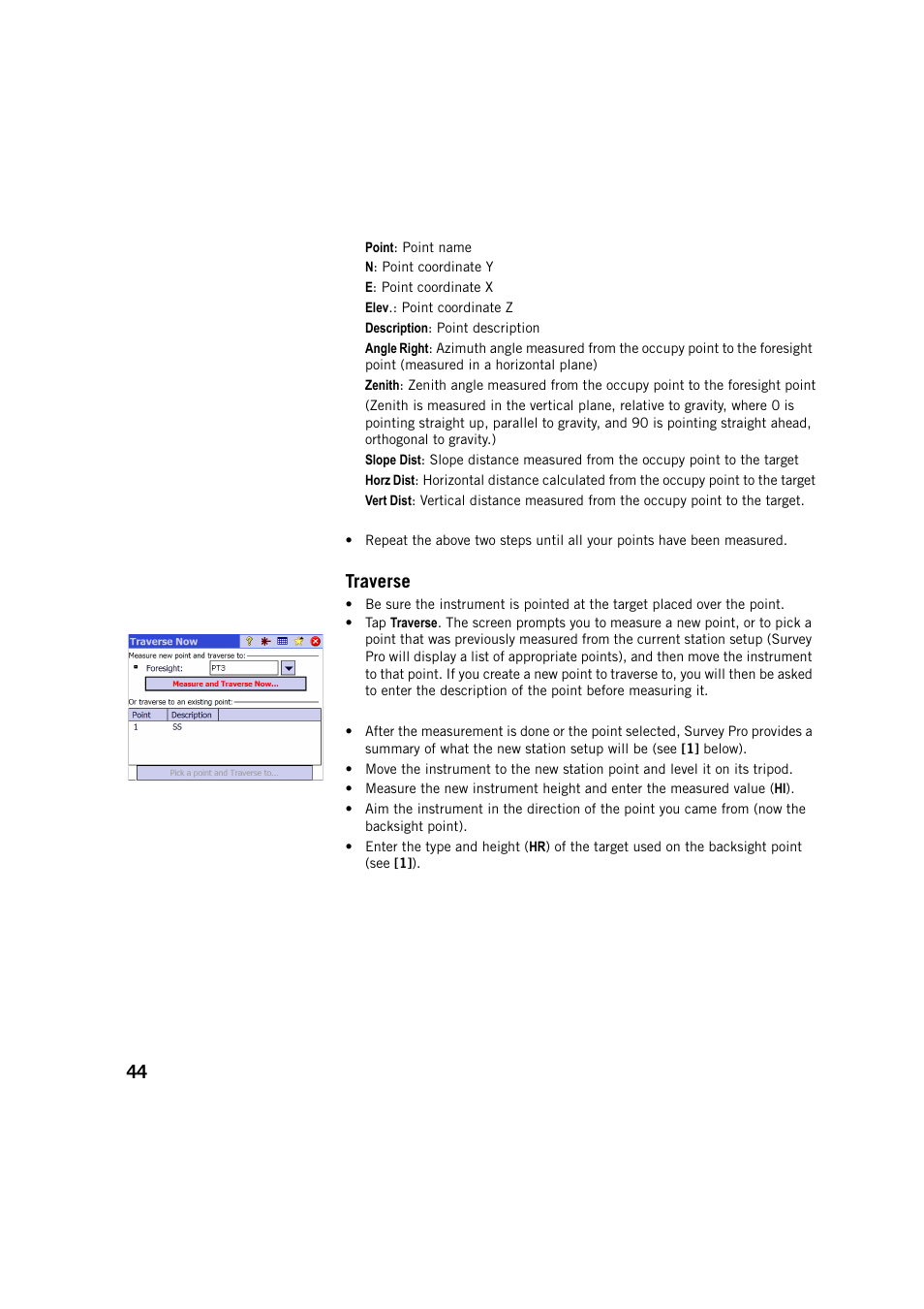 Traverse | Spectra Precision Survey Pro v5.4 User Manual | Page 54 / 114