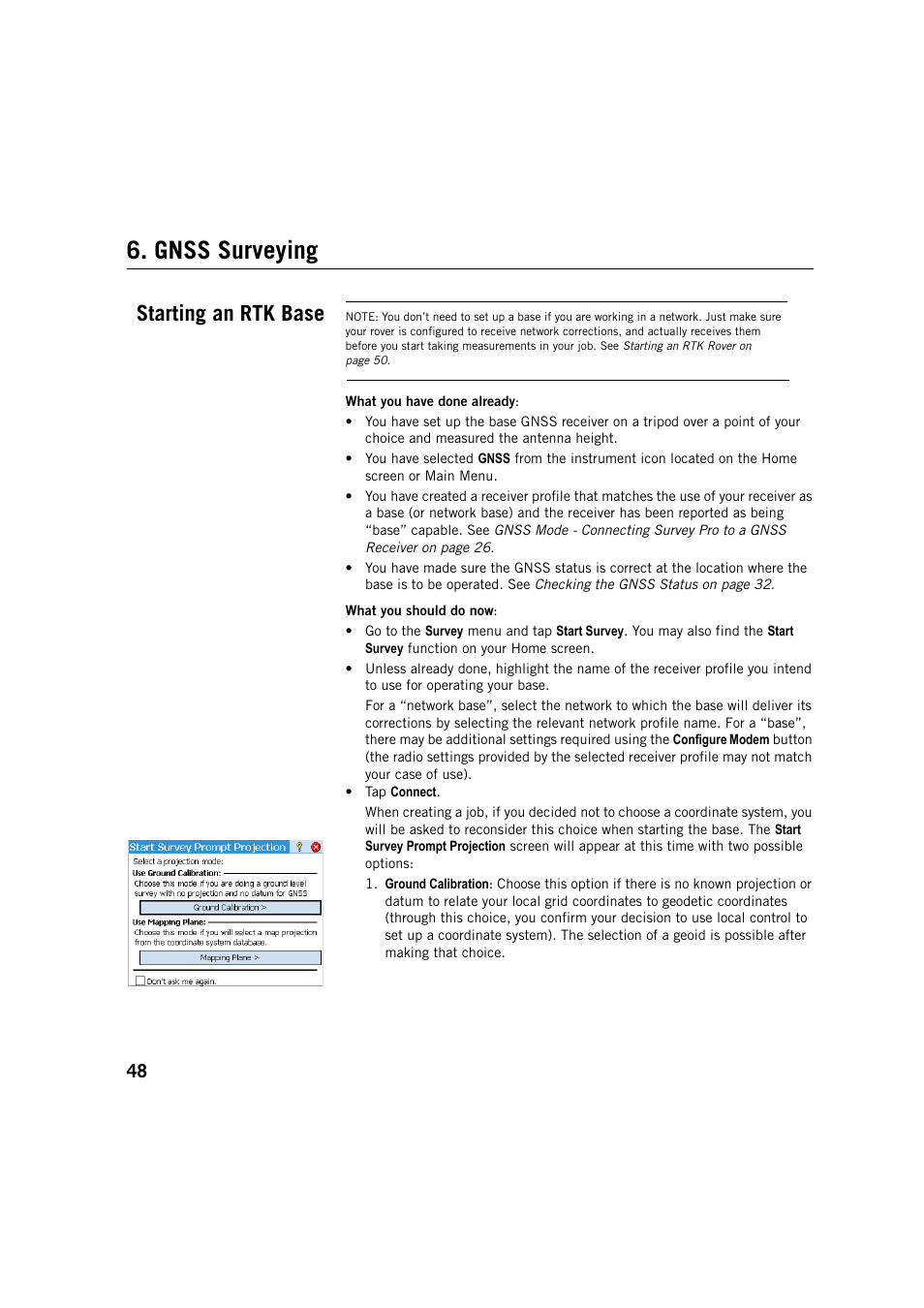 Gnss surveying, Starting an rtk base | Spectra Precision Survey Pro v5.4 User Manual | Page 58 / 114