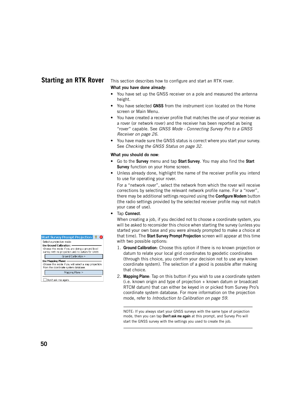 Starting an rtk rover | Spectra Precision Survey Pro v5.4 User Manual | Page 60 / 114