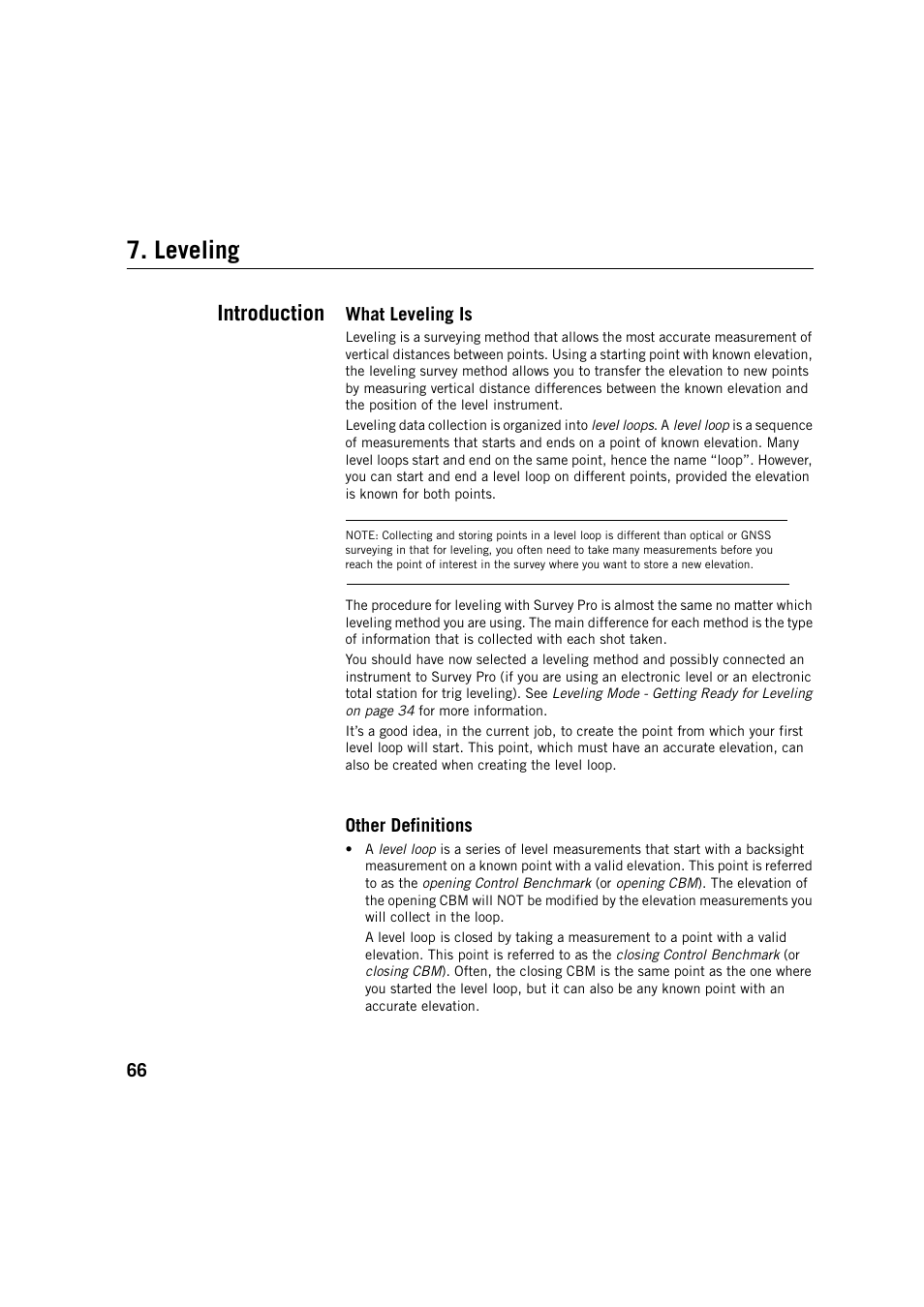 Leveling, Introduction, What leveling is | Other definitions, What leveling is other definitions | Spectra Precision Survey Pro v5.4 User Manual | Page 76 / 114