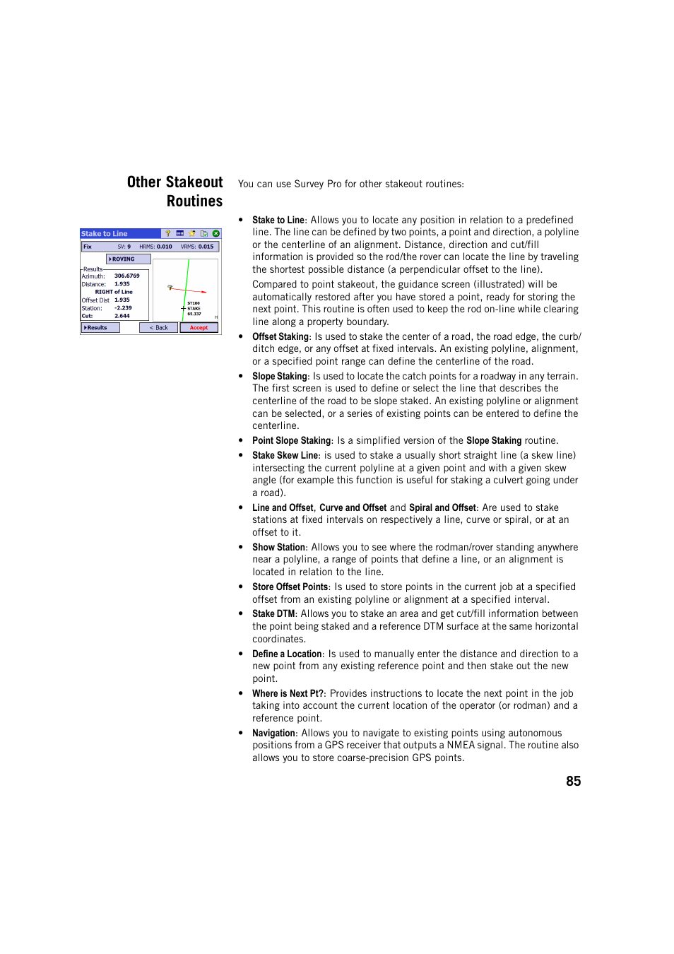 Other stakeout routines | Spectra Precision Survey Pro v5.4 User Manual | Page 95 / 114