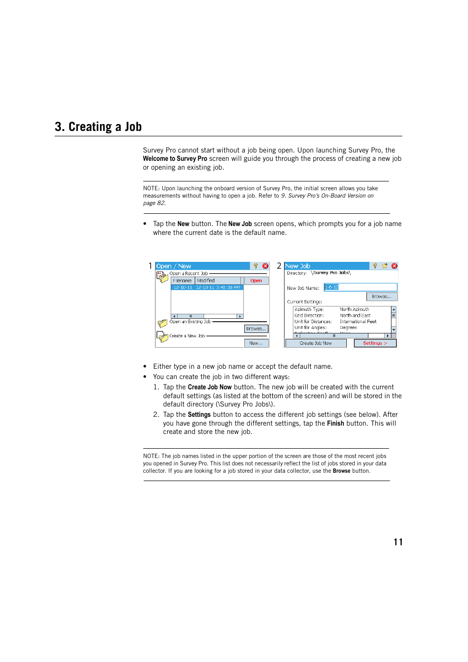 Creating a job | Spectra Precision Survey Pro v5.3 User Manual | Page 19 / 106