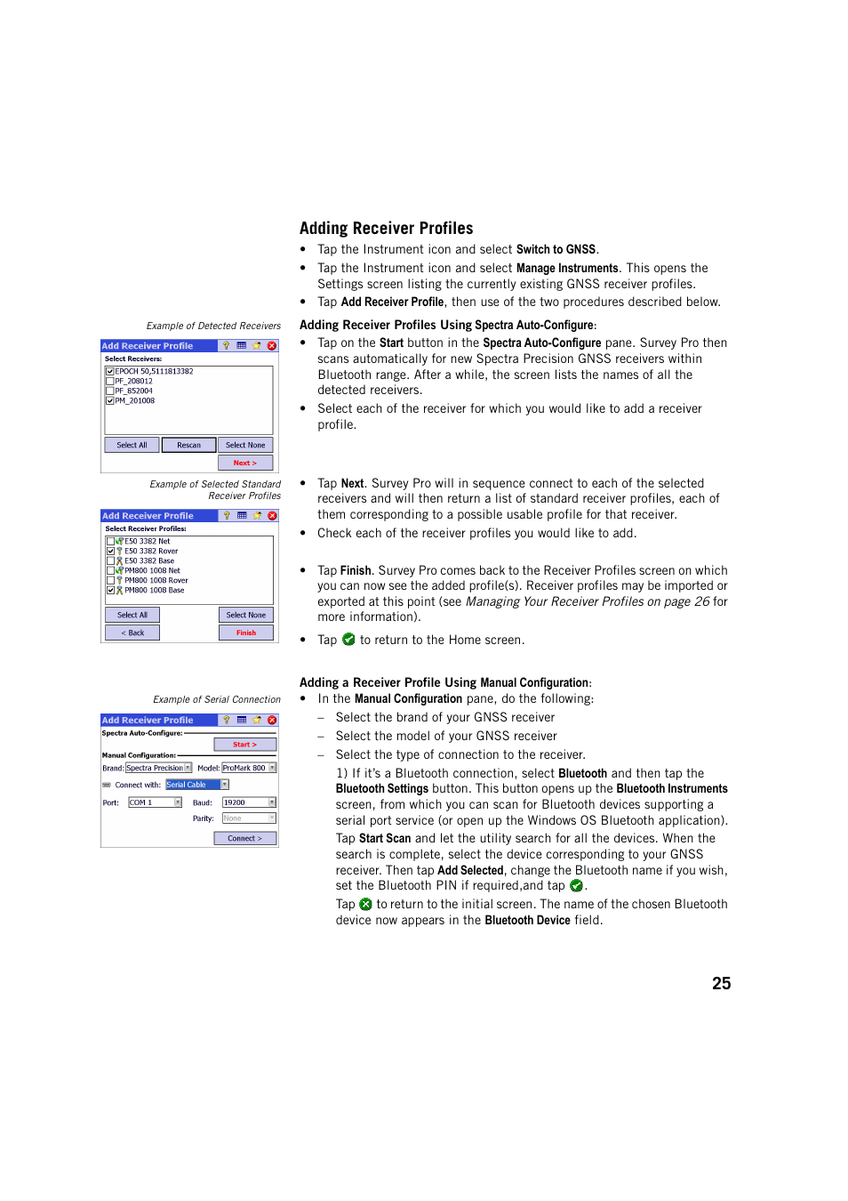 Adding receiver profiles, 25 adding receiver profiles | Spectra Precision Survey Pro v5.3 User Manual | Page 33 / 106