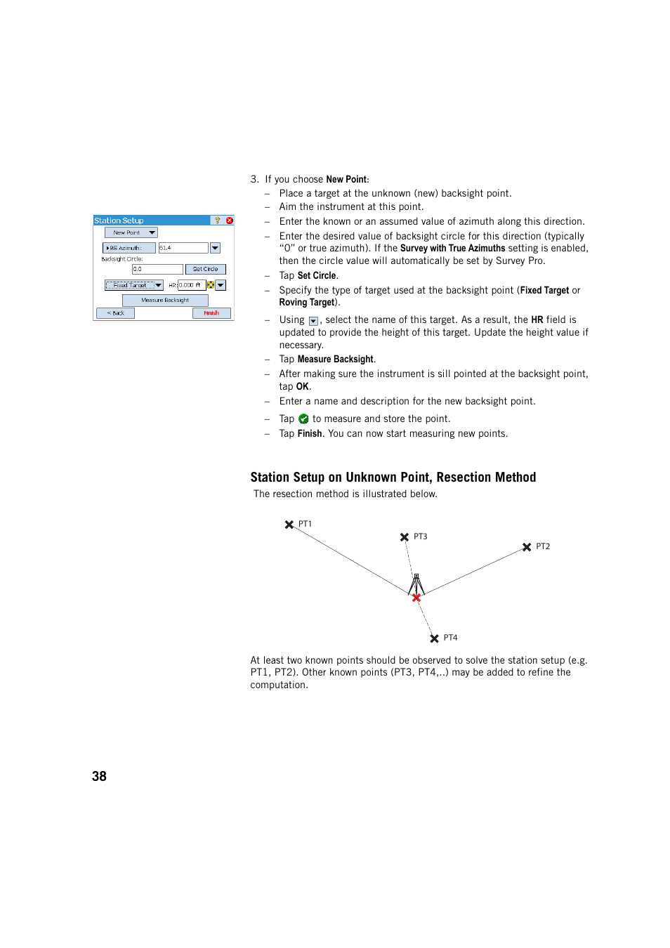 Station setup on unknown point, resection method | Spectra Precision Survey Pro v5.3 User Manual | Page 46 / 106