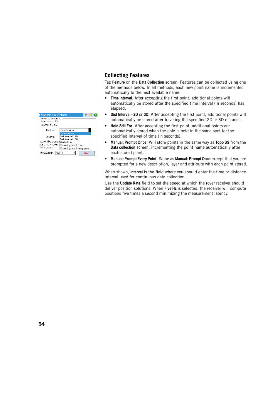 Collecting features, 54 collecting features | Spectra Precision Survey Pro v5.3 User Manual | Page 62 / 106