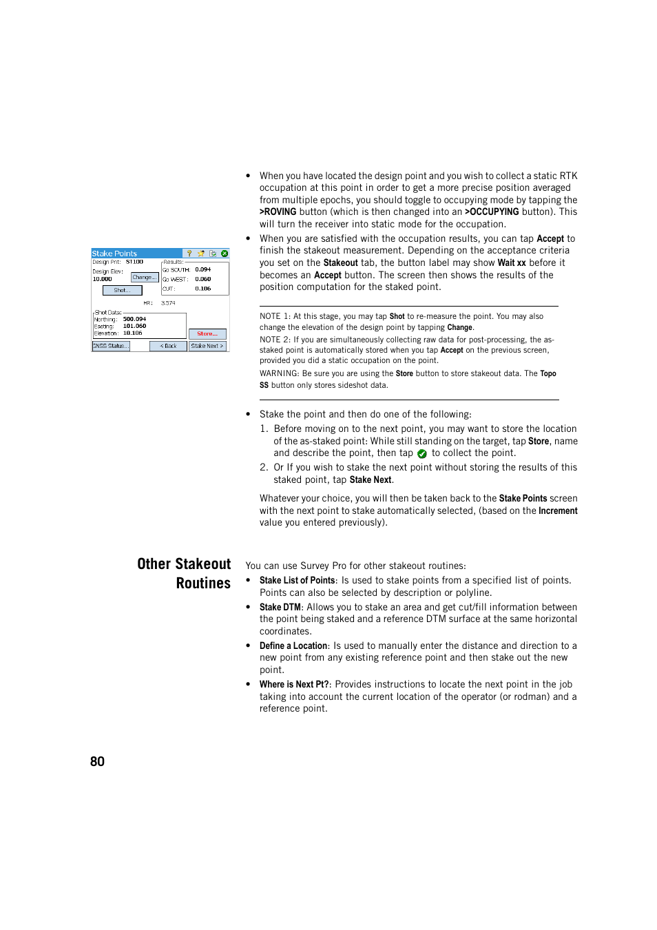 Other stakeout routines | Spectra Precision Survey Pro v5.3 User Manual | Page 88 / 106