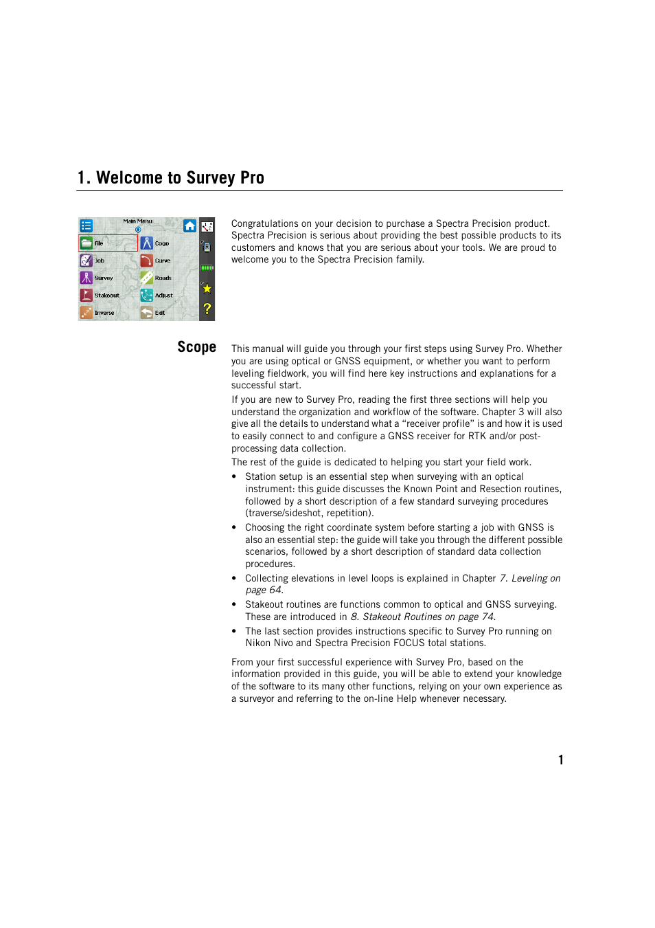 Welcome to survey pro, Scope | Spectra Precision Survey Pro v5.3 User Manual | Page 9 / 106