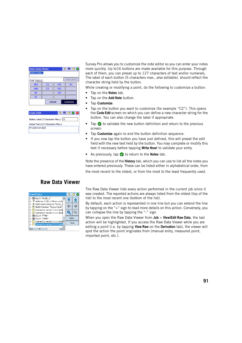 Raw data viewer | Spectra Precision Survey Pro v5.3 User Manual | Page 99 / 106