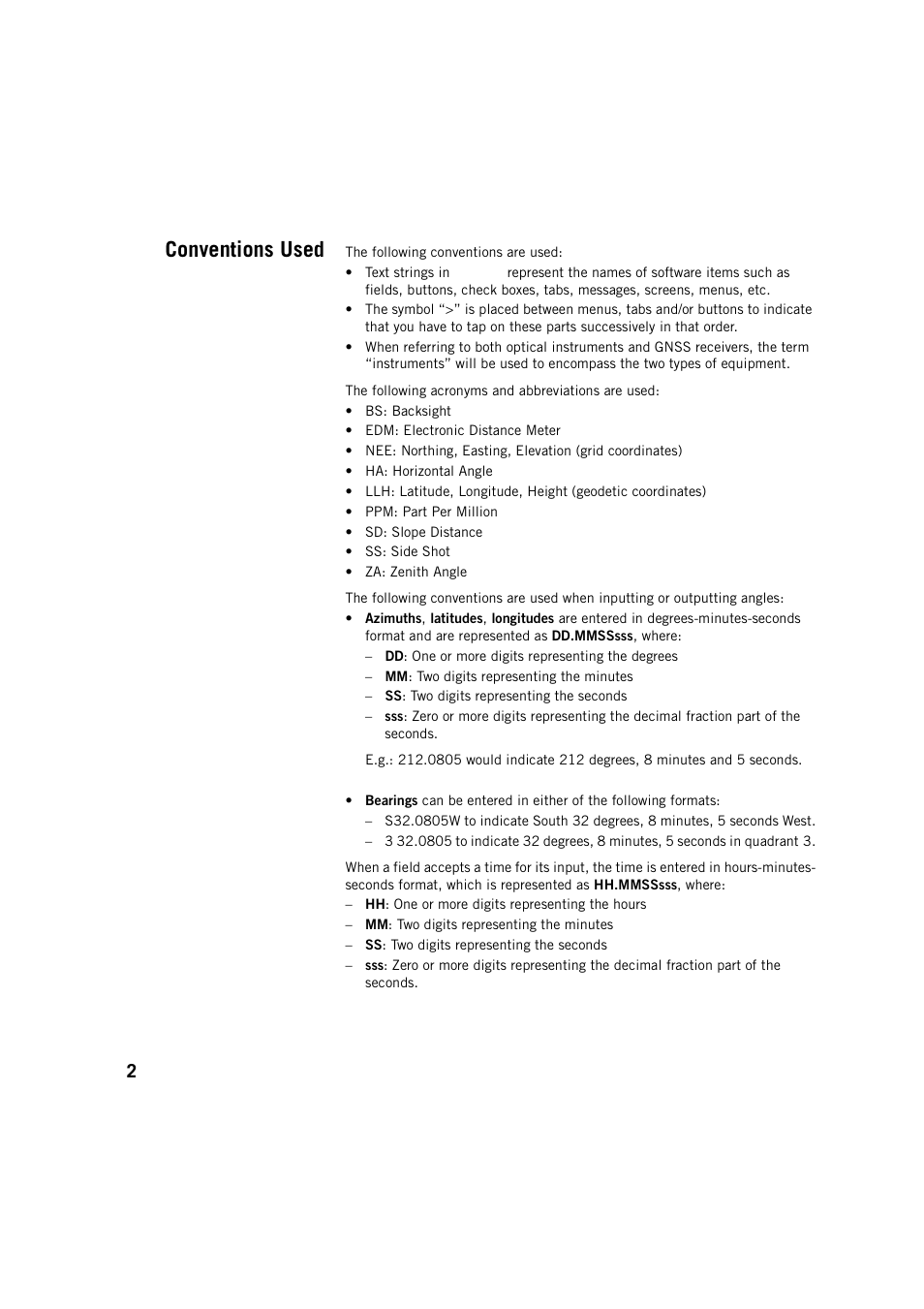 Conventions used | Spectra Precision Survey Pro v5.2 User Manual | Page 10 / 88