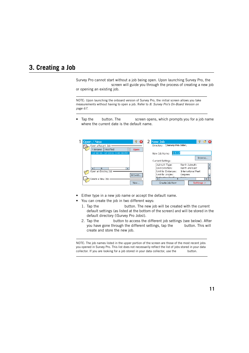 Creating a job | Spectra Precision Survey Pro v5.2 User Manual | Page 19 / 88