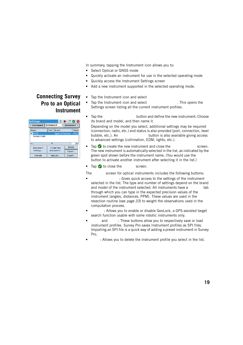 Connecting survey pro to an optical instrument | Spectra Precision Survey Pro v5.2 User Manual | Page 27 / 88