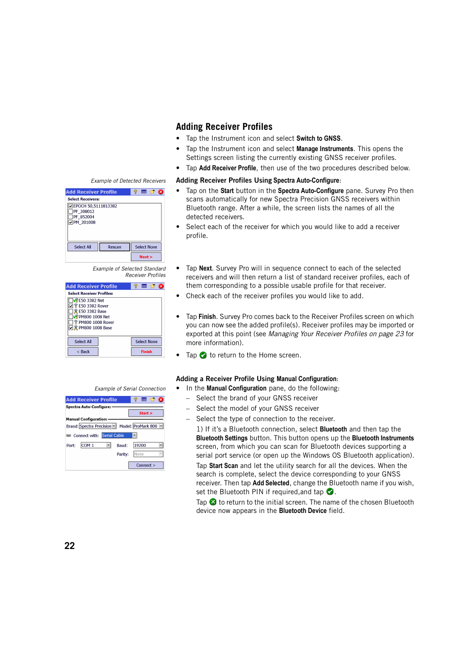 Adding receiver profiles, 22 adding receiver profiles | Spectra Precision Survey Pro v5.2 User Manual | Page 30 / 88