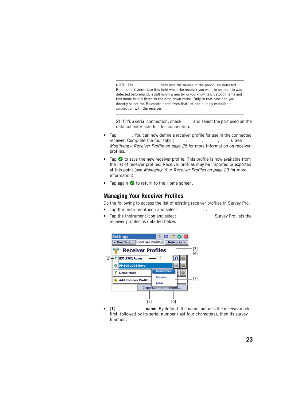 Managing your receiver profiles | Spectra Precision Survey Pro v5.2 User Manual | Page 31 / 88