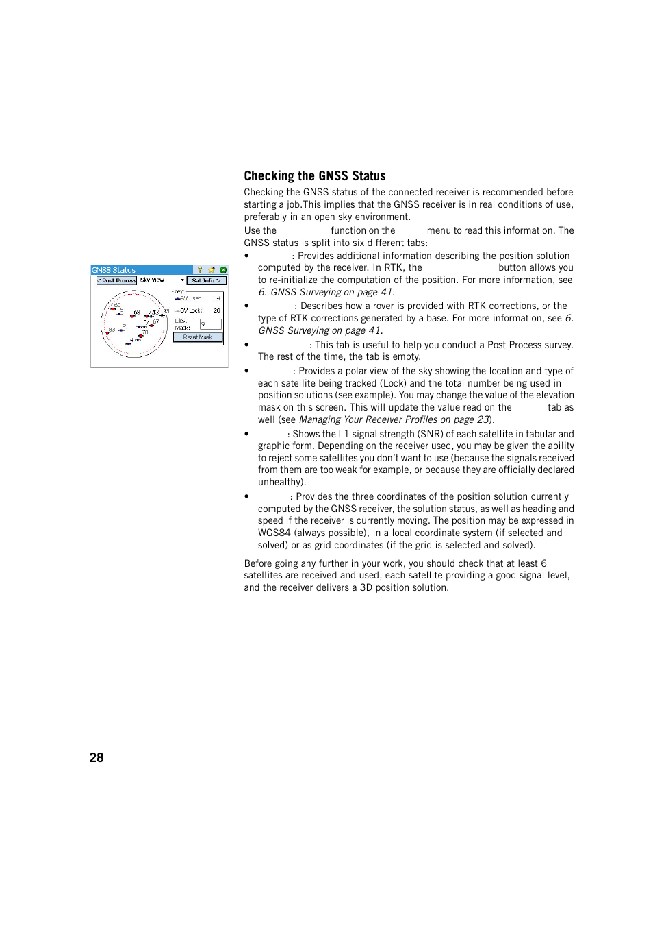 Checking the gnss status, 28 checking the gnss status | Spectra Precision Survey Pro v5.2 User Manual | Page 36 / 88