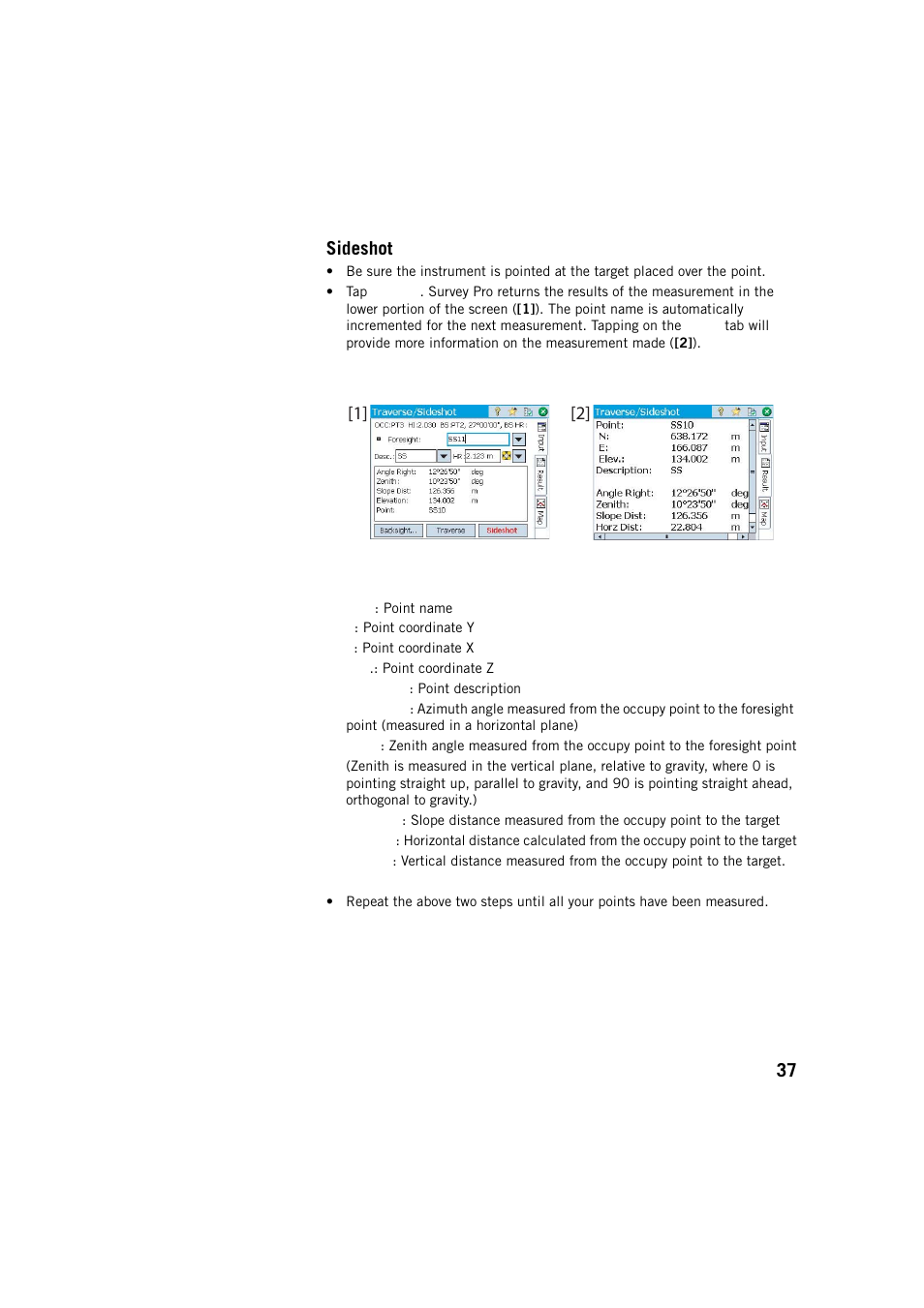 Sideshot, 37 sideshot | Spectra Precision Survey Pro v5.2 User Manual | Page 45 / 88