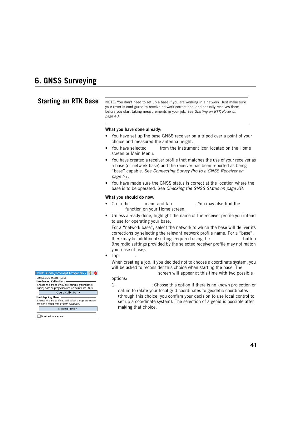 Gnss surveying, Starting an rtk base | Spectra Precision Survey Pro v5.2 User Manual | Page 49 / 88