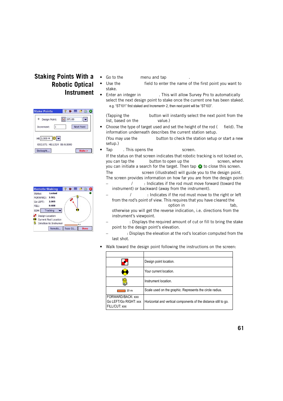 Staking points with a robotic optical instrument | Spectra Precision Survey Pro v5.2 User Manual | Page 69 / 88