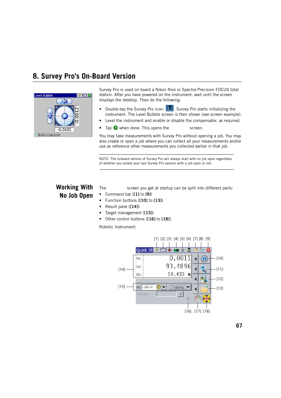 Survey pro’s on-board version, Working with no job open | Spectra Precision Survey Pro v5.2 User Manual | Page 75 / 88