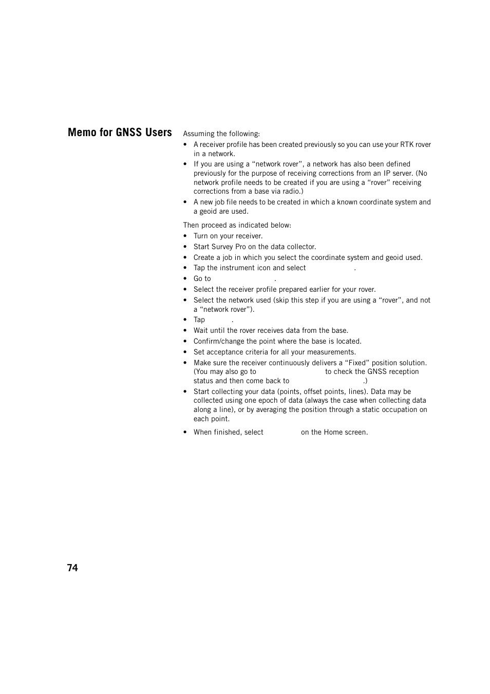 Memo for gnss users | Spectra Precision Survey Pro v5.2 User Manual | Page 82 / 88