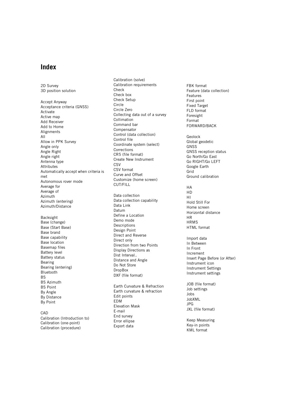 Index | Spectra Precision Survey Pro v5.2 User Manual | Page 84 / 88