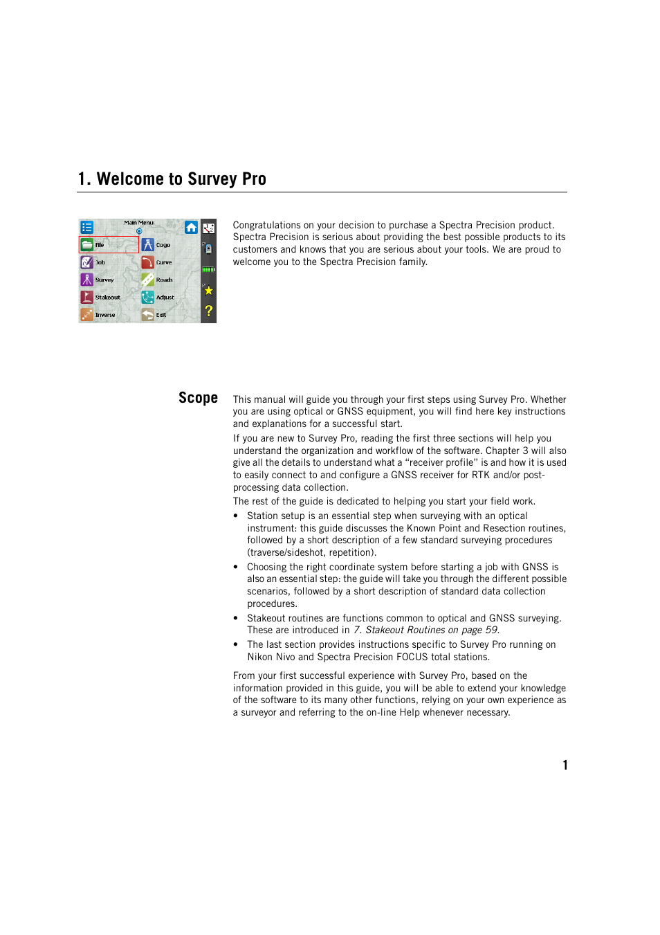 Welcome to survey pro, Scope | Spectra Precision Survey Pro v5.2 User Manual | Page 9 / 88