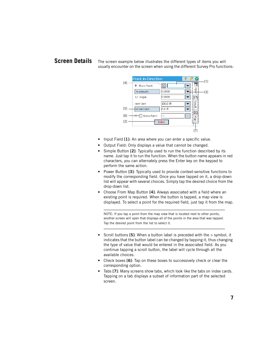 Screen details | Spectra Precision Survey Pro v5.1 User Manual | Page 13 / 76