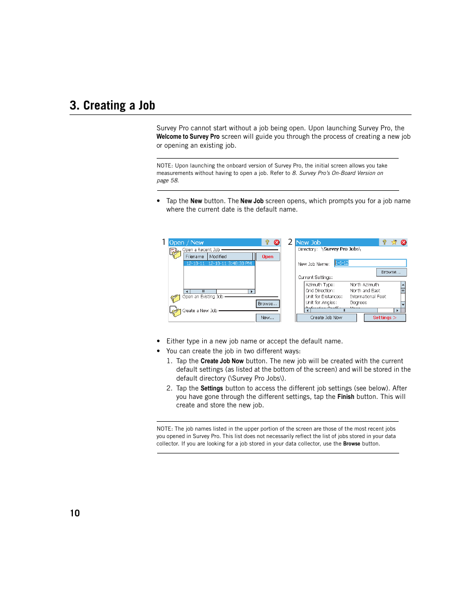 Creating a job | Spectra Precision Survey Pro v5.1 User Manual | Page 16 / 76