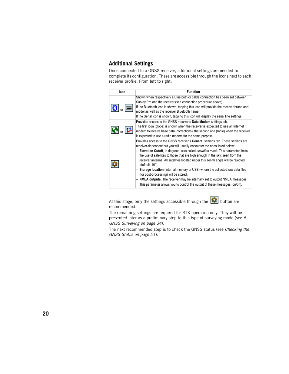 Additional settings, 20 additional settings | Spectra Precision Survey Pro v5.1 User Manual | Page 26 / 76