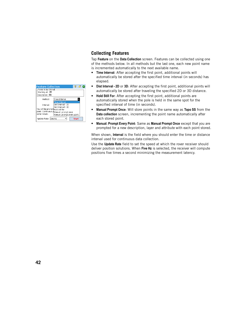 Collecting features, 42 collecting features | Spectra Precision Survey Pro v5.1 User Manual | Page 48 / 76