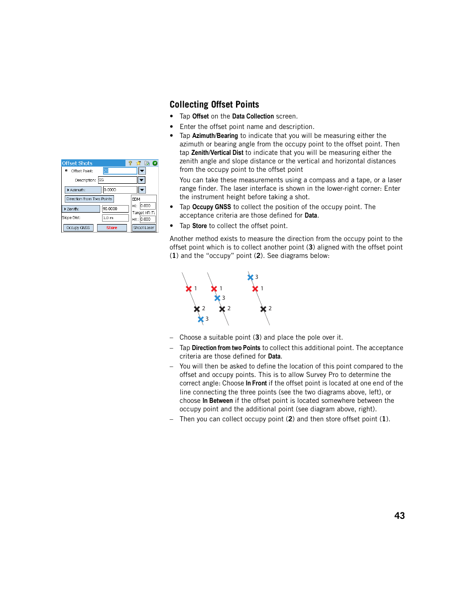 Collecting offset points, 43 collecting offset points | Spectra Precision Survey Pro v5.1 User Manual | Page 49 / 76