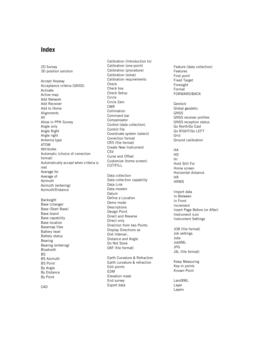 Index | Spectra Precision Survey Pro v5.1 User Manual | Page 72 / 76