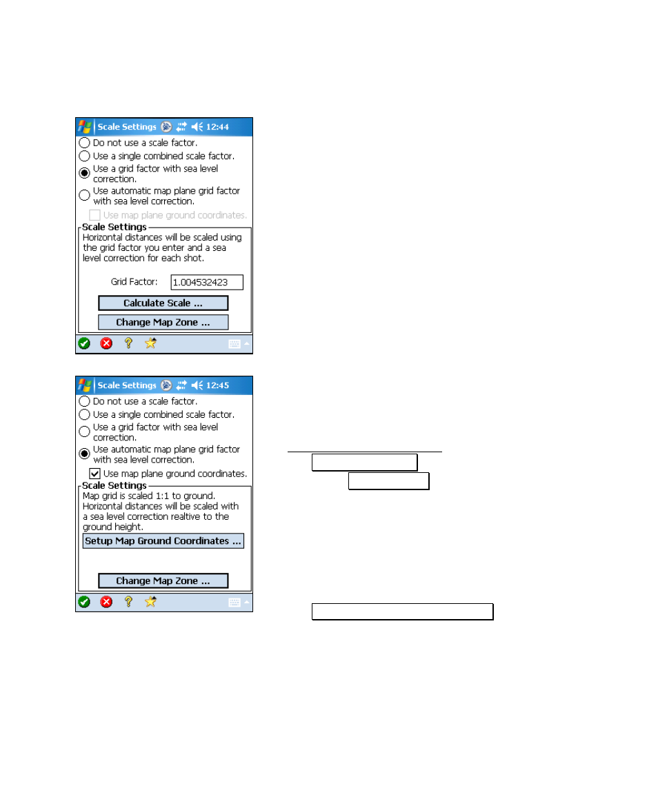 Grid factor with sea level, Automatic map plane with sea level | Spectra Precision Survey Pro v4.6 Recon and Nomad User Manual User Manual | Page 135 / 367