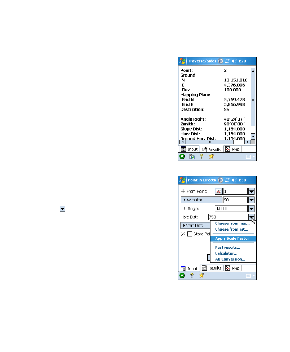 Working with a scale factor | Spectra Precision Survey Pro v4.6 Recon and Nomad User Manual User Manual | Page 138 / 367