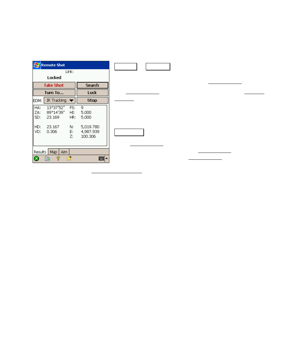 Taking a shot in remote mode | Spectra Precision Survey Pro v4.6 Recon and Nomad User Manual User Manual | Page 171 / 367